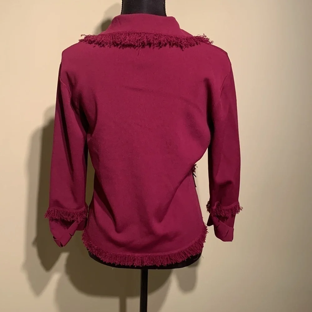 DONCASTER Frayed Edge Ribbon Detail Cardigan Sweater